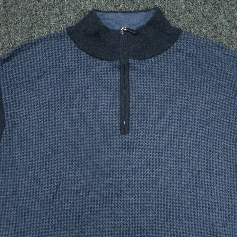 Peter Millar Sweater Men‎ Large Blue Wool Quarter Zip Merino Jumper Pullover